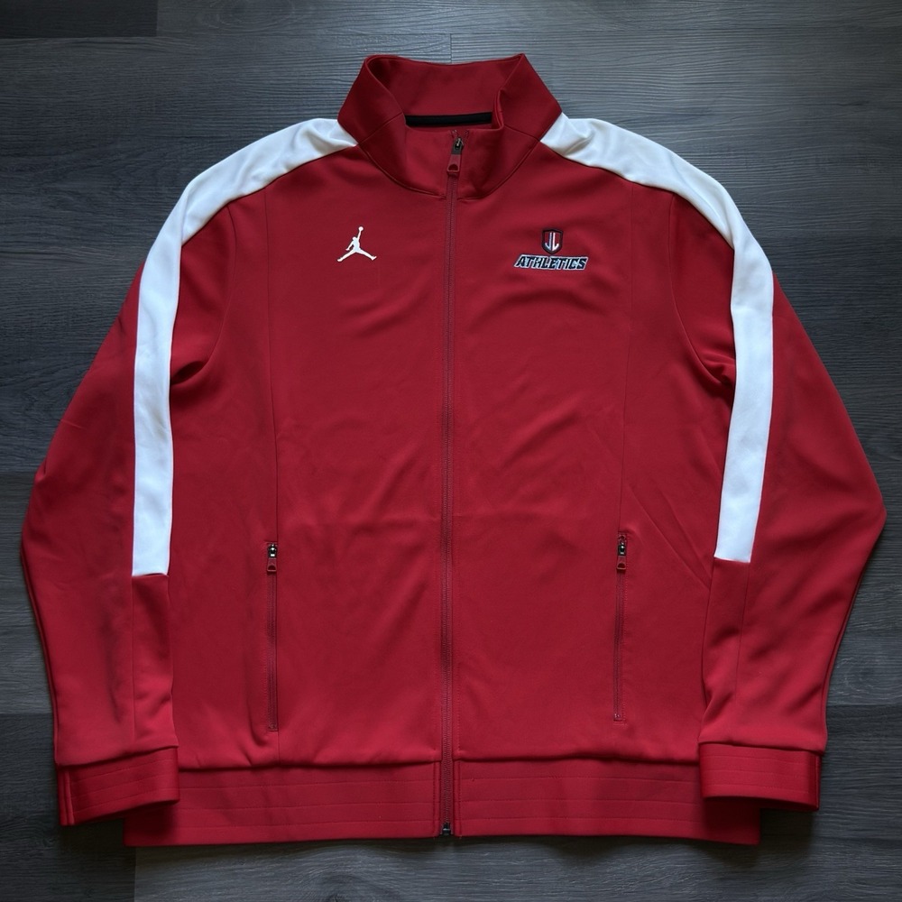 Air Jordan Full Zip Track Jacket Stripe Mens XL Red White Warmup DRI-FIT Pockets